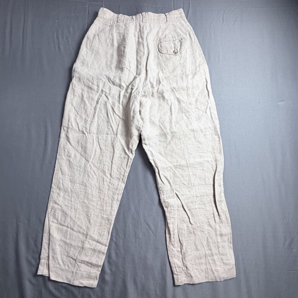 Liz Claiborne 100% Linen Beige Women Pant Sz 4 Pocket Button Summer Lightweight